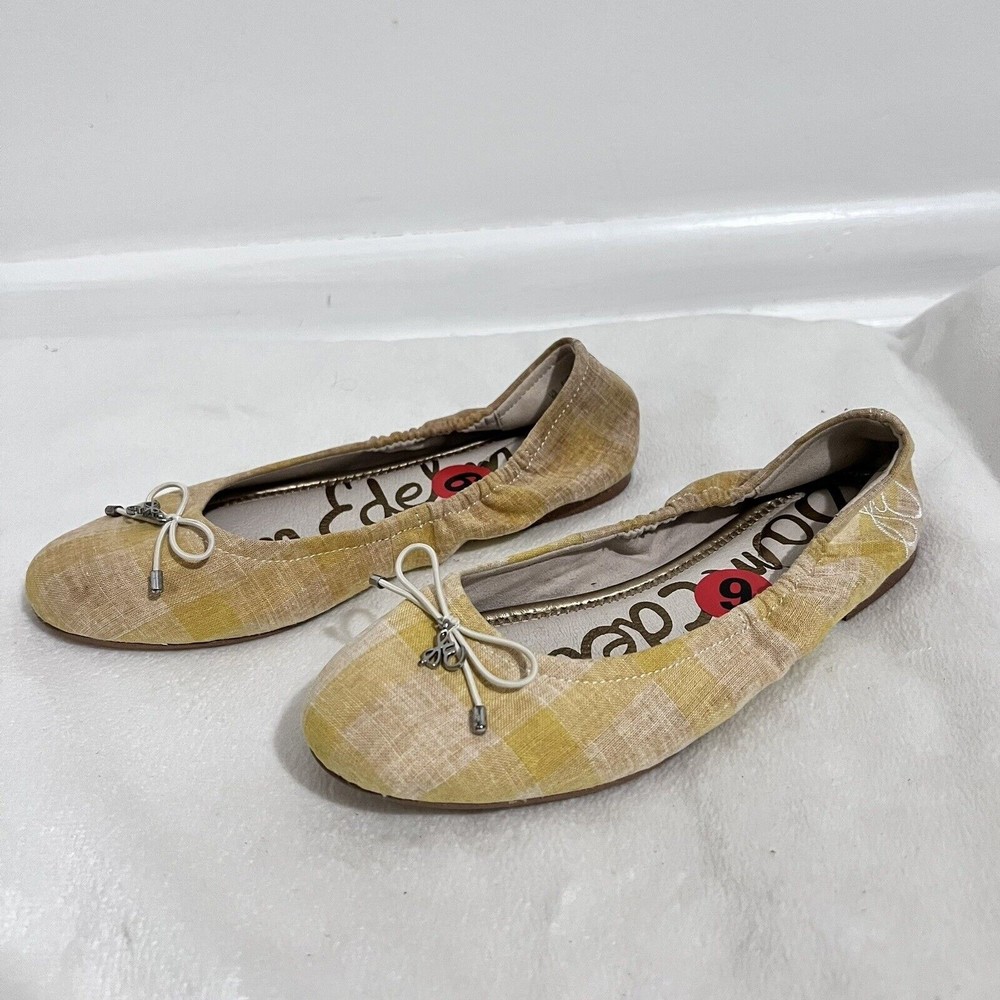 Sam Edelman Felicia Yellow Gingham Flat Shoes Size 6 Farmhouse Bohemian Logo